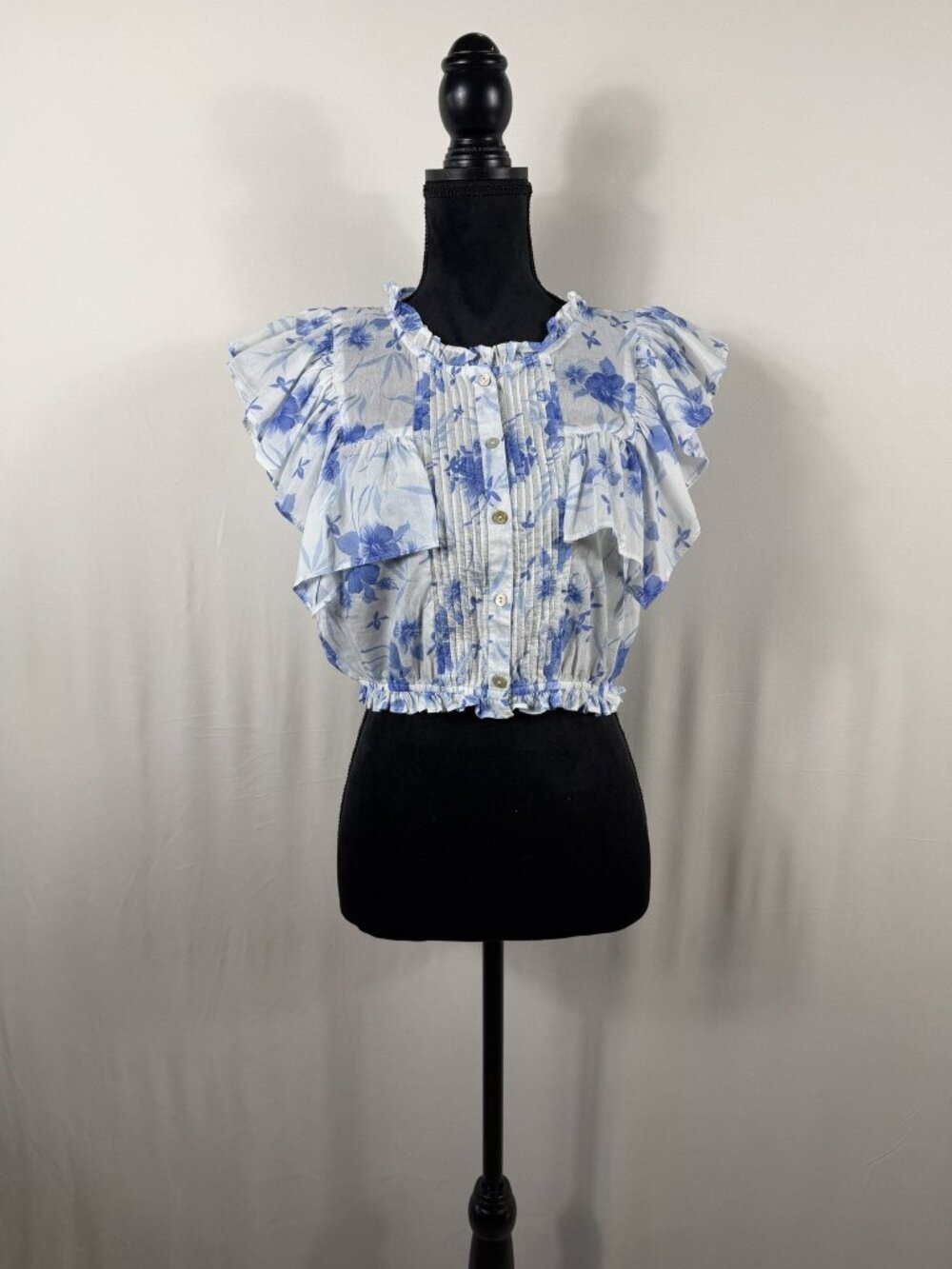 LoveShackFancy Floral Print Square Neckline Crop Top (Size S)
